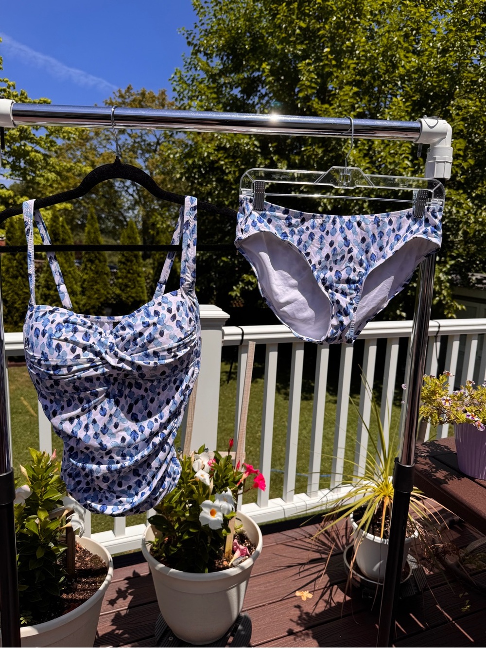 Blue White Nip Tuck Leaf-Print Two-Piece Swim Set